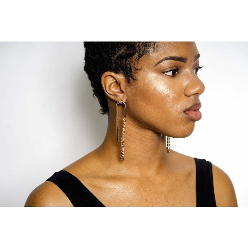 Aisha long U-shape rhinestone earrings (2 Colors) Earrings Fearless Accessories 