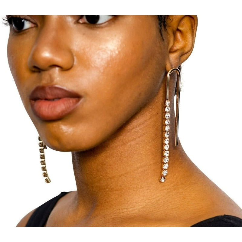 Aisha long U-shape rhinestone earrings (2 Colors) Earrings Fearless Accessories