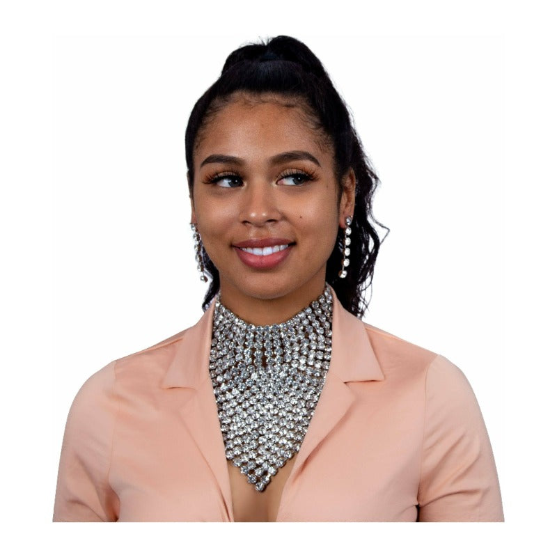 Bad and Bougie Rhinestone Necklace and Earring Set (Silver) Necklace Fearless Accessories 