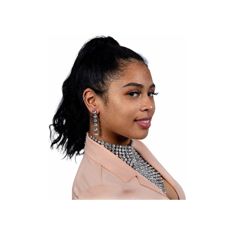 Bad and Bougie Rhinestone Necklace and Earring Set (Silver) Necklace Fearless Accessories