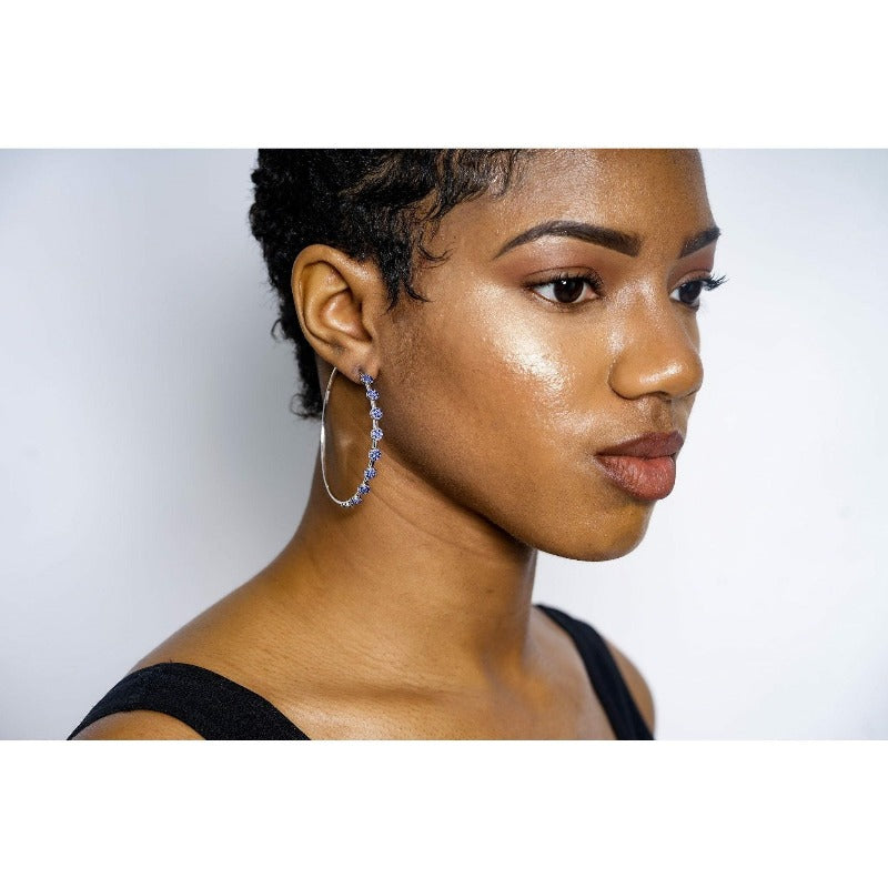 Blu Rhinestone Hoop Earrings Earrings Fearless Accessories