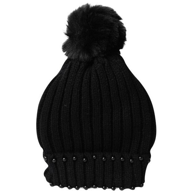 Briana pearl pom pom beanie (3 Colors) HATS Fearless Accessories Black