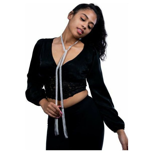 Charlee long rhinstone tassel necklace/belt BELTS Fearless Accessories Silver