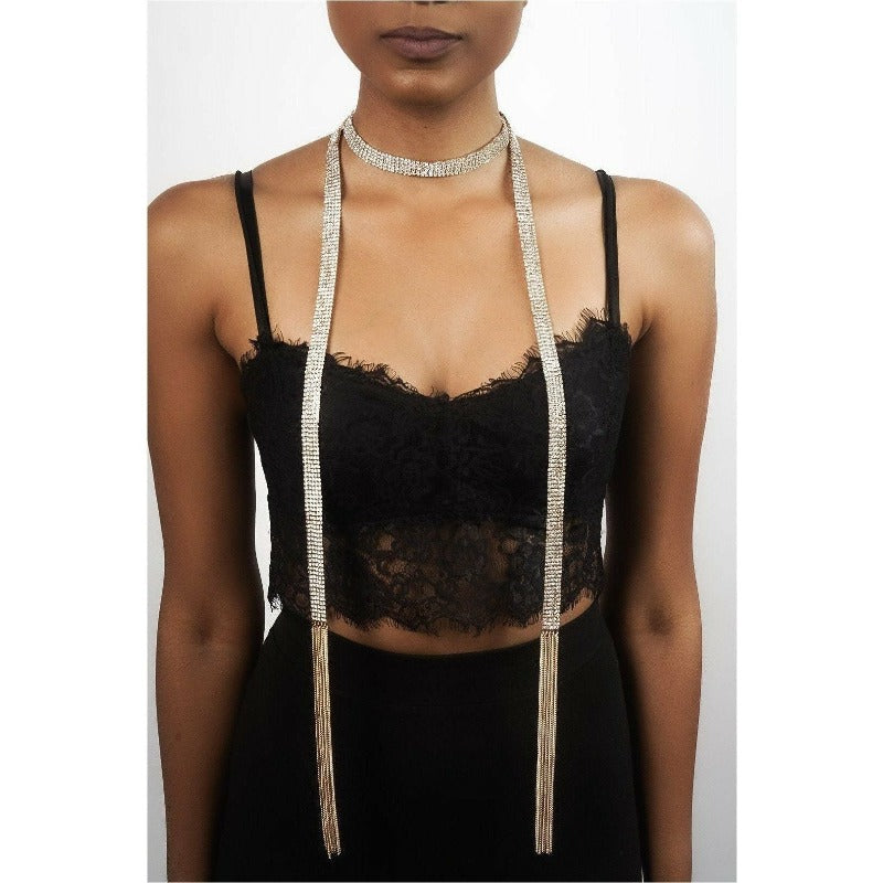 Charlee Long Rhinestone Tassel Necklace (3 Colors) Necklace Fearless Accessories Gold