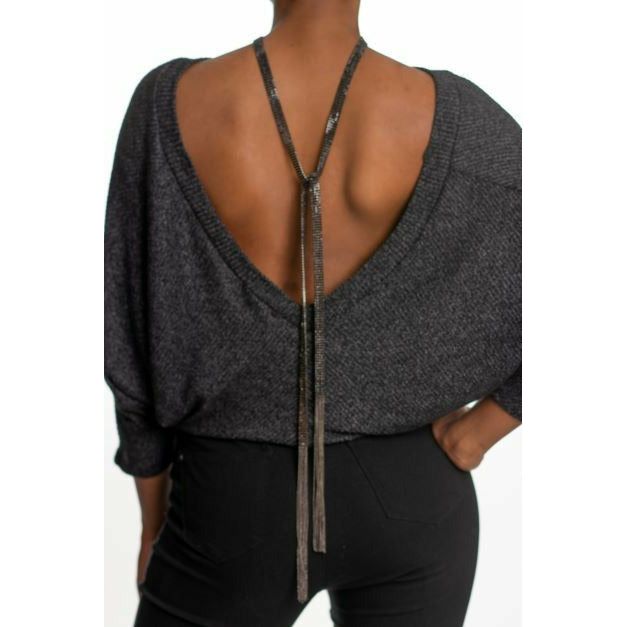 Charlee Long Rhinestone Tassel Necklace/Belt (3 Colors) Necklace Fearless Accessories Black