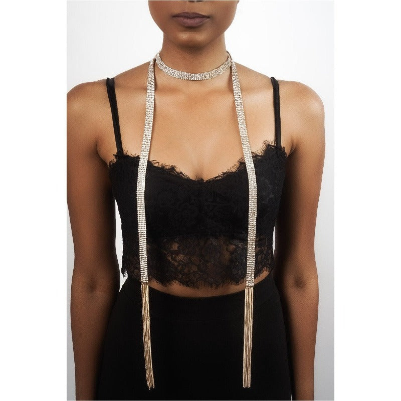 Charlee long rhinstone tassel necklace/belt BELTS Fearless Accessories Gold