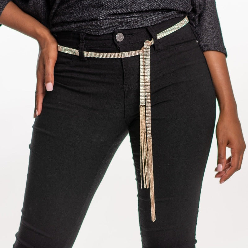 Charlee Long Rhinestone Tassel Necklace/Belt (3 Colors) Necklace Fearless Accessories Rose Gold