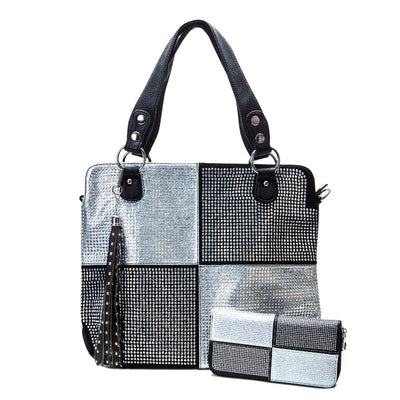 Checkered rhinestone bag and wallet (2 Colors) Fearless Accessories Silver