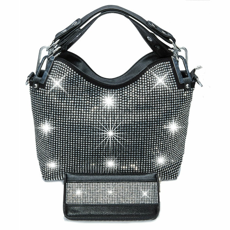 Chrissy black rhinetone bag and wallet Fearless Accessories 