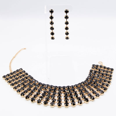 Crescent gold and black rhinestone choker and earrings set Necklace Fearless Accessories