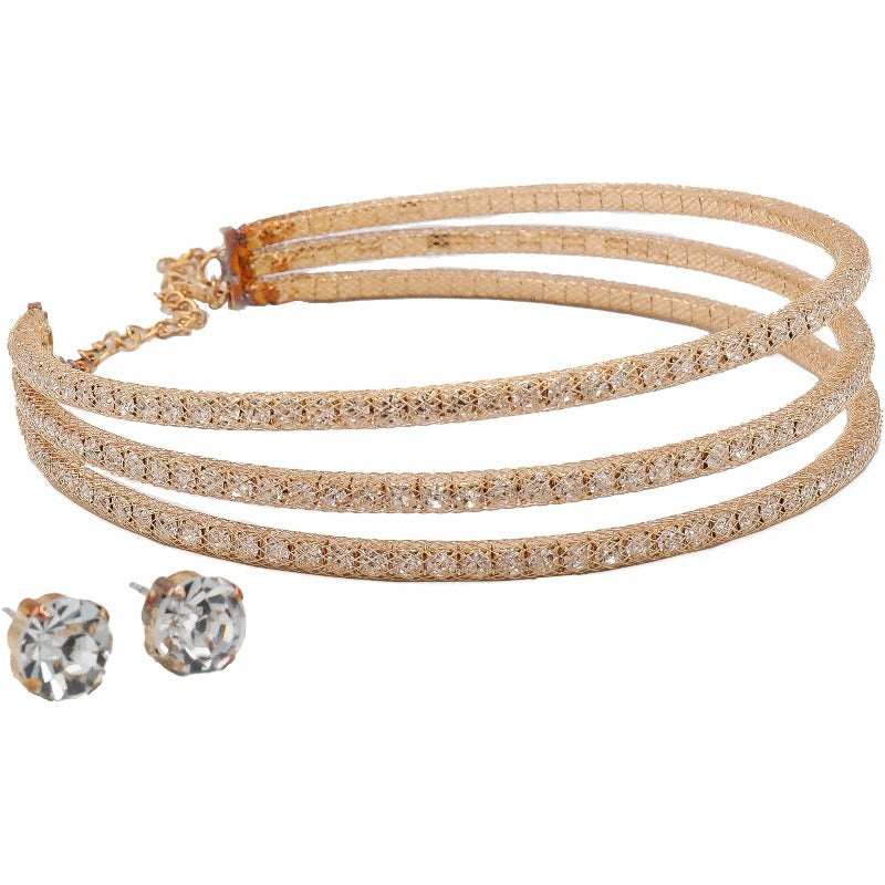 Dyann Rhinestone Choker and Earring Set Necklace Fearless Accessories