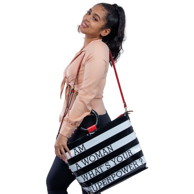 I am a woman. What's your's superpower? handbag (3 Sizes) Handbags Fearless Accessories