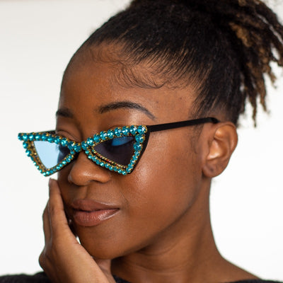 Just Chillin Rhinestone Cat Eye Sunglasses (2 colors) sunglasses Fearless Accessories Blue