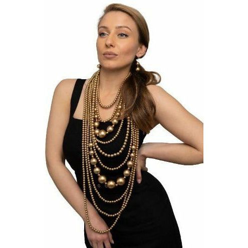 Kailani long gold multi-layer pearl necklace and earring set (2 colors) Necklace Fearless Accessories 