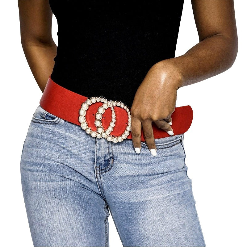 Lillie double circle pearl belt buckle BELTS Fearless Accessories
