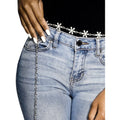 Nunu rhinestone and pearl chain link belt