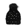Pearl and stud detachable pom pom beanie (4 Colors) HATS Fearless Accessories Black