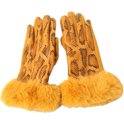 Python print faux fur touch screen gloves (2 Colors) Gloves Fearless Accessories Yellow