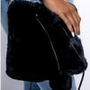 Pom pom faux fur drawstring bag (2 Colors) Handbags Fearless Accessories Black 