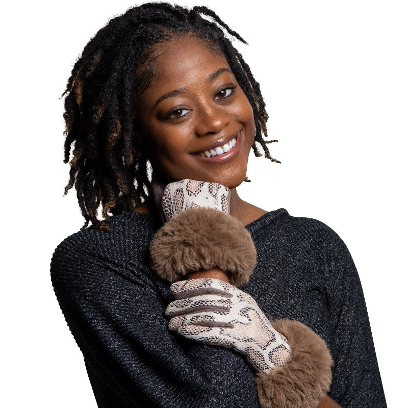 Python print faux fur touch screen gloves (2 Colors) Gloves Fearless Accessories 