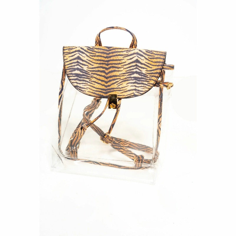 Sandee tiger print transparent drawstring backpack Handbags Fearless Accessories