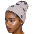 Starburst and rhinestone pom pom beanie