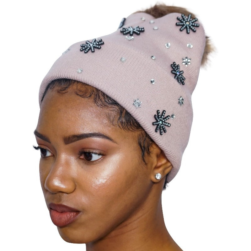 Starburst and rhinestone pom pom beanie HATS Fearless Accessories