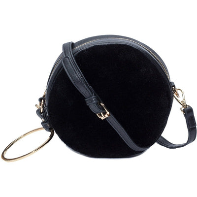 The ring leader faux fur circular bag - Black Handbags Fearless Accessories Black