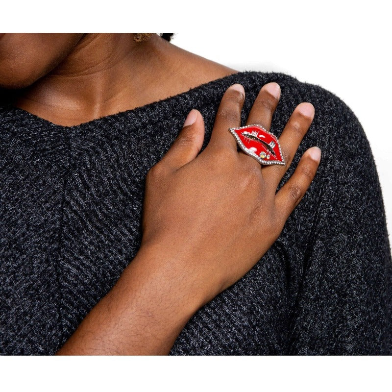 Tight Lipped Stretch Band Rhinestone Ring Rings Fearless Accessories 