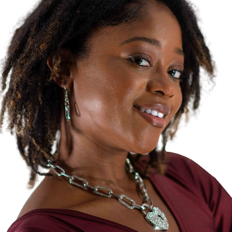 Unbreak my heart rhinestone chainlink necklace and earring set Necklaces Fearless Accessories