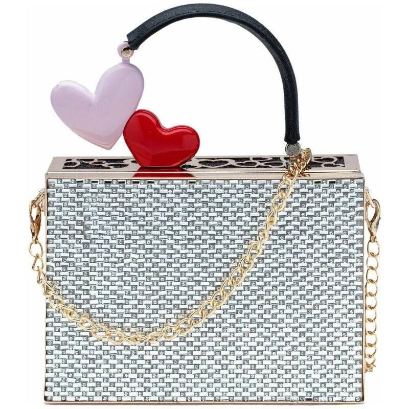 Ava Double Heart Rhinestone Handbag Handbags Fearless Accessories 