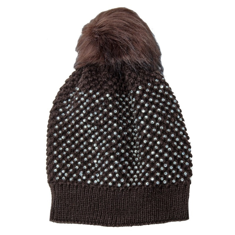 Chill out rhinestone detachable pom pom beanie (3 Colors) HATS Fearless Accessories Brown