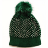 Chill out rhinestone detachable pom pom beanie (3 Colors) HATS Fearless Accessories Green