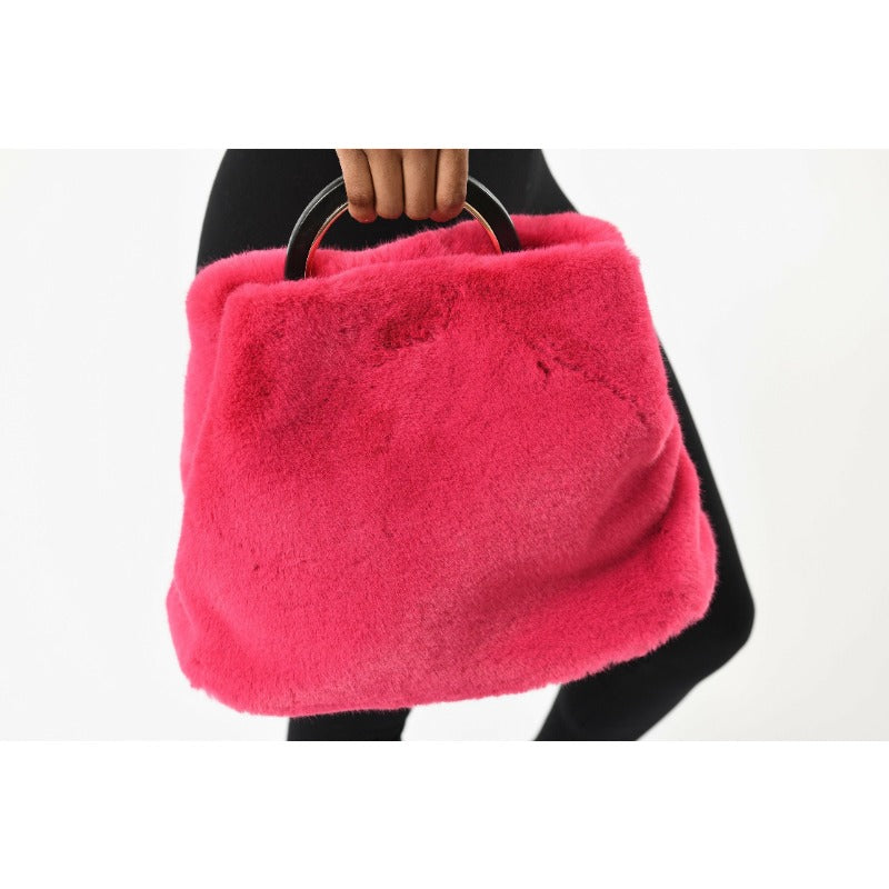 Faux fur bucket handbag Handbags Fearless Accessories