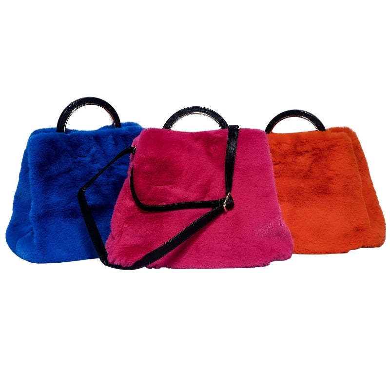 Faux fur bucket handbag Handbags Fearless Accessories