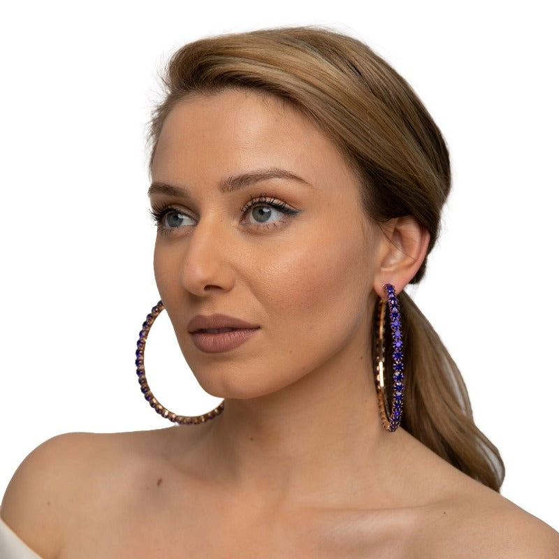 Jordyn Rhinestone Hoop Earrings (6 Colors) Earrings Fearless Accessories Blue