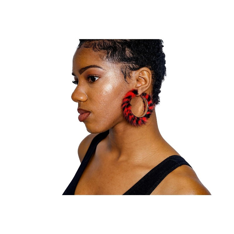 Leopard print striped fur earrings (Red) Earrings Fearless Accessories 
