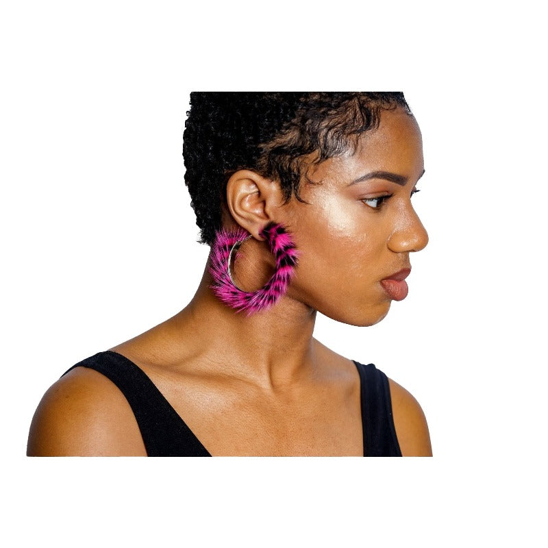 Leopard print striped fur earrings (2 Colors) Earrings Fearless Accessories Fuchsia